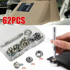 62pc Snap Fastener Kit Stainless Steel Boat Canvas Screw Press Stud Cover Button