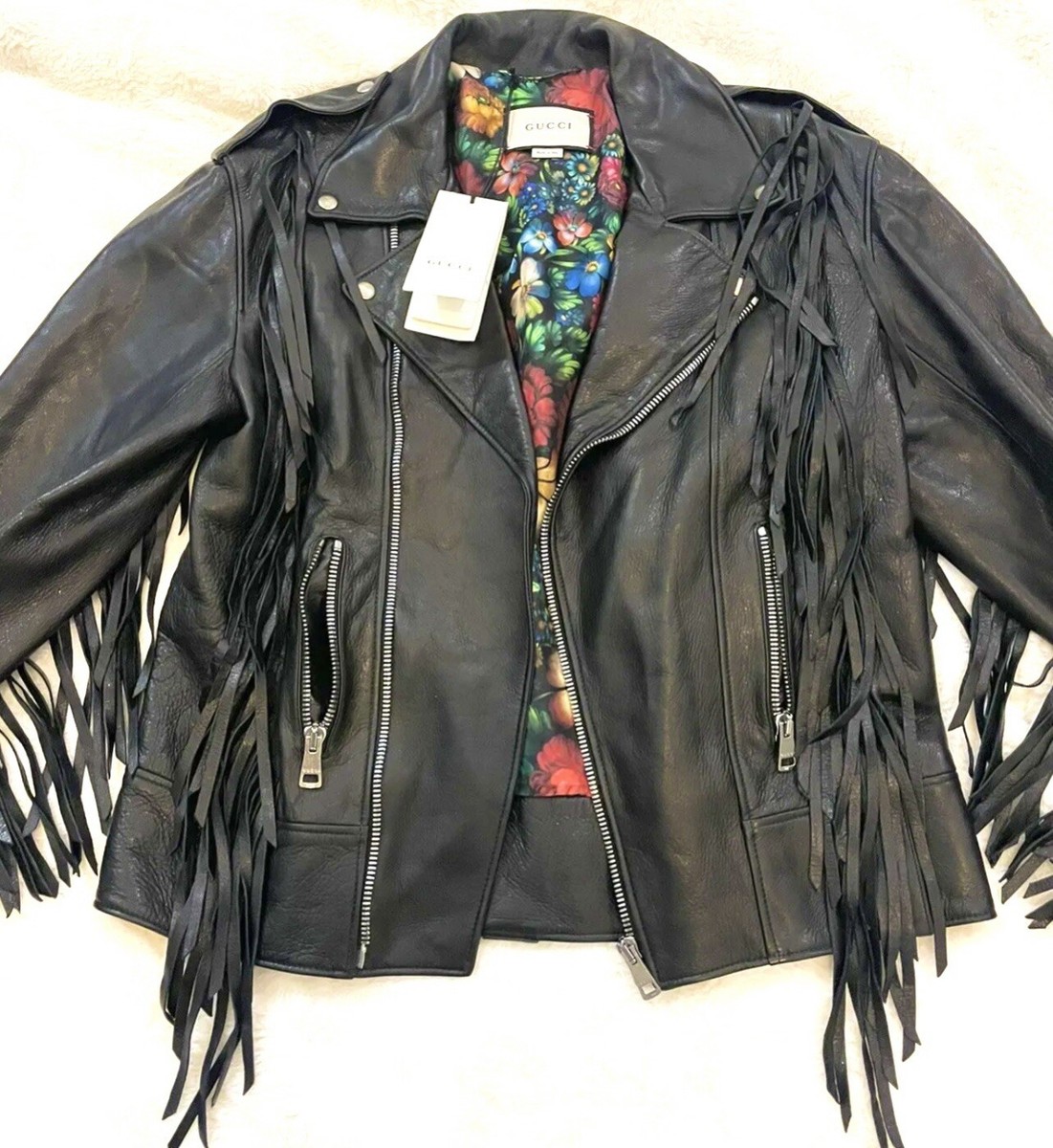 8K NEW Gucci 2017 Black Leather Biker Taylor Jacket 36 38 40 2 4