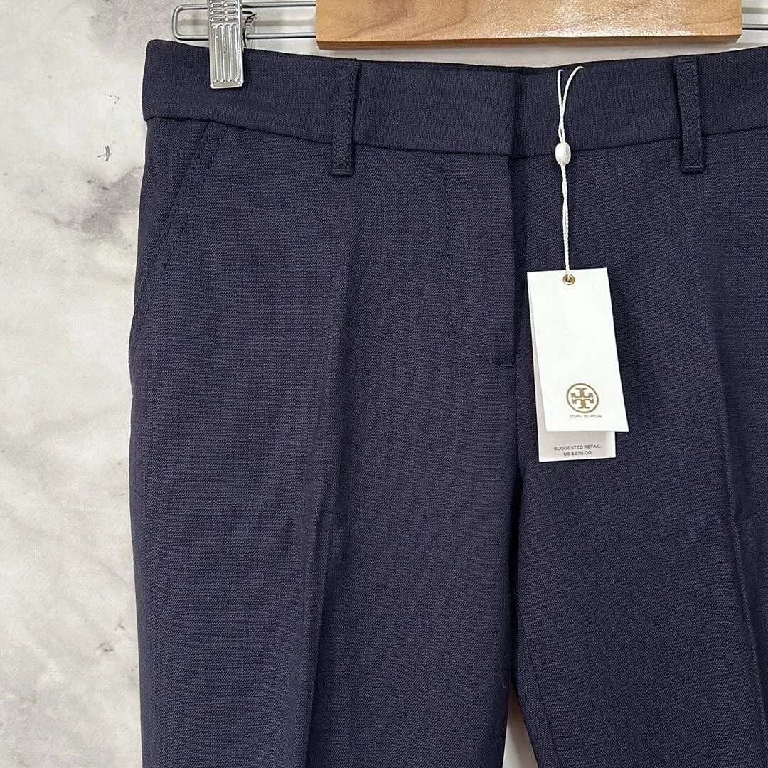 Pantaloni nuovi con etichette Tory Burch blu navy misto lana skinny taglia 0 prezzo al dettaglio $275