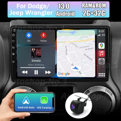 10'' Car Radio Stereo Carplay Android 13 GPS Navi For Jeep Wrangler JK 2007-2017
