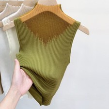 Lady Knitted Vest Tank Top Bottoming Shirt Sleeveless Sweater Jumper Casual Chic