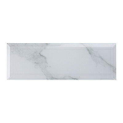 4  x 12  Bevel 3D Edge Super White Calacatta Glass Subway Tile Wall Backsplash