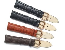 19mm Black or Brown Croco Embossed Leather Unisex Watch Band Rose Gold Buckle