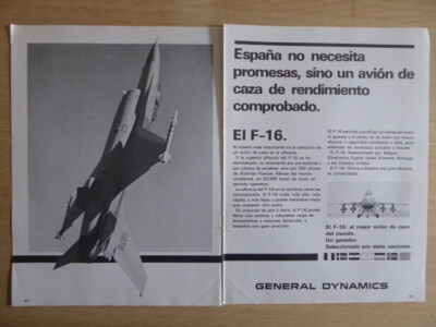 9/1980 PUB GENERAL DYNAMICS F-16 FIGHTING FALCON ORIGINAL SPANISCHE ANZEIGE