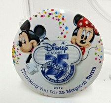 Disney Store 25th Anniversary 3” Button Mickey & Minnie 2012