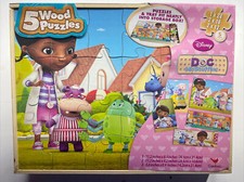 Disney Doc McStuffins 5 New Puzzles in Wood Storage Case Junior Childrens shelf