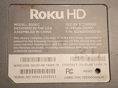 Roku HD (1st Generation) Media Streamer 2000C - Black