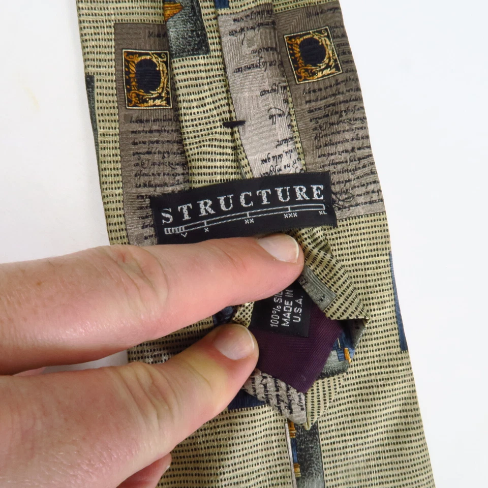 Corbata de cuello estructura para hombre arquitectura plano azul dorado 100 % seda 56x3,75 Foto 3 de 4