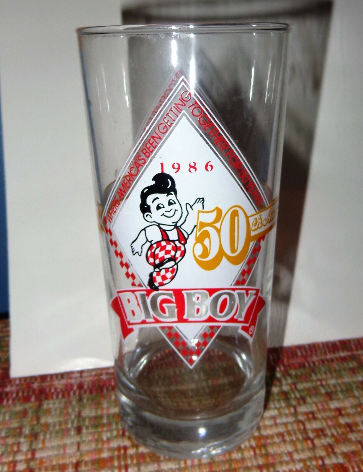 Vintage 1986 ARBY'S BIG BOY 50TH ANNIVERSARY Glass Tumbler 6 1/4" Tall