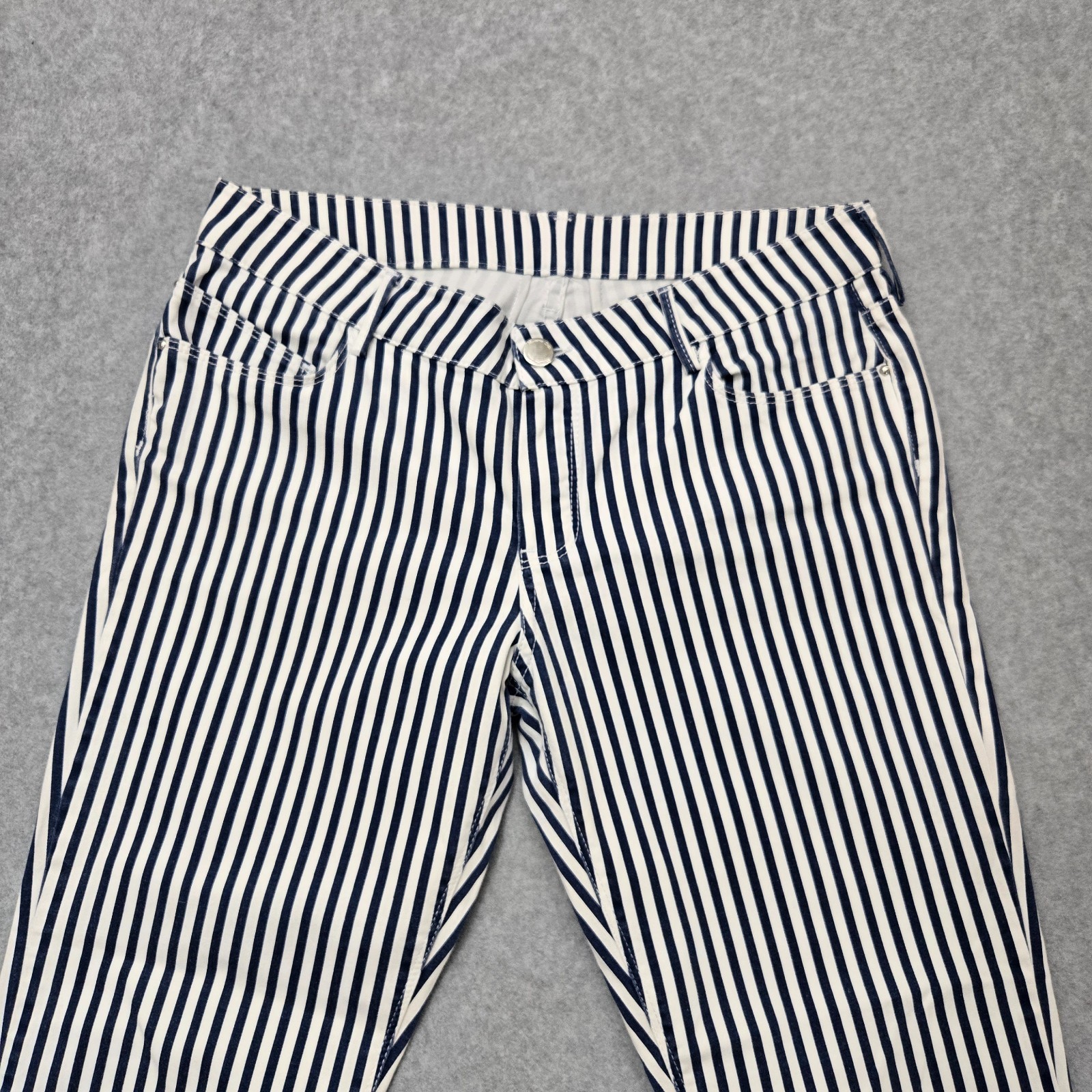 Massimo Dutti Womens Striped Skinny Chino Pants Blue White Slim Fit Size 10 image 4