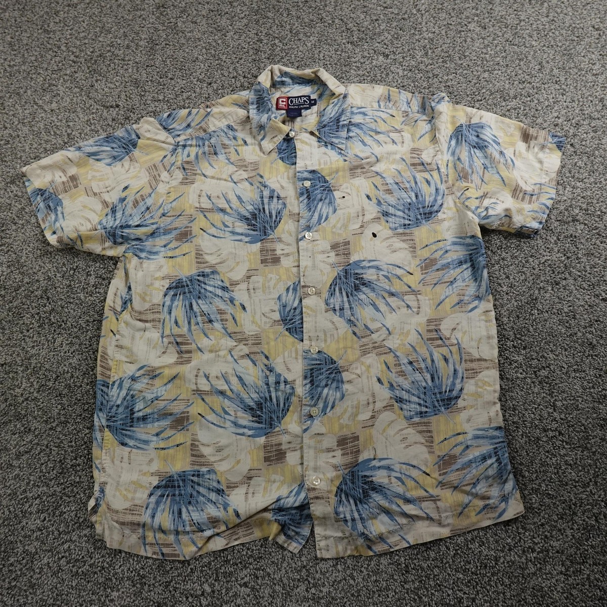 VTG Chaps Ralph Lauren Shirt Mens M Blue Hawaiian Silk Aloha Loop 