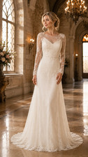 Jenny Yoo Cosette Wedding Dress 4 Lace Dark Ivory Romantic Long Sleeves