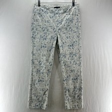 Mario Serrani Floral Pull-On Capri Pants Women M Slim-Straight Floral Blue White