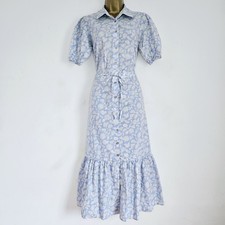 NEW Ex WALLIS 10-20 Collared Floral Print Blue White Midi Tea Shirt Dress