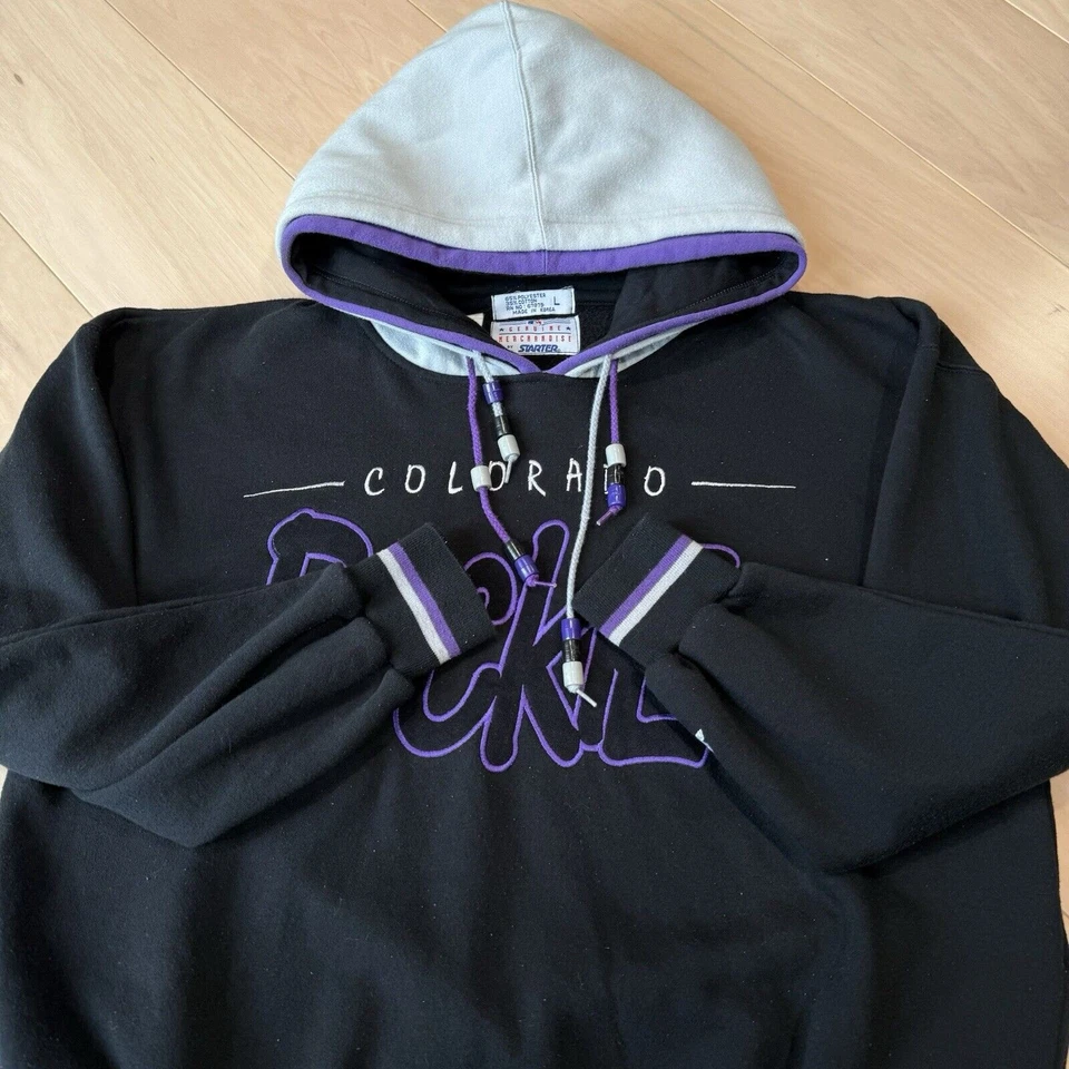 Vintage Colorado Rockies Hoodie L Black 90s Starter Pullover MLB World Series - Image 4 of 4