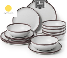 Vintage Purple Rim Melamine Dinner Set for 6 People, Camping Plates and Bowls Se