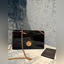 Versace Medusa Biggie Patent Leather Wallet on Chain Black Gold WOC Crossbody C