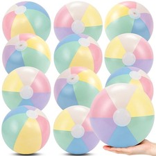 12 Pcs 10" Pastel Inflatable Beach Balls Bulk Kids, Summer Swimming Pool