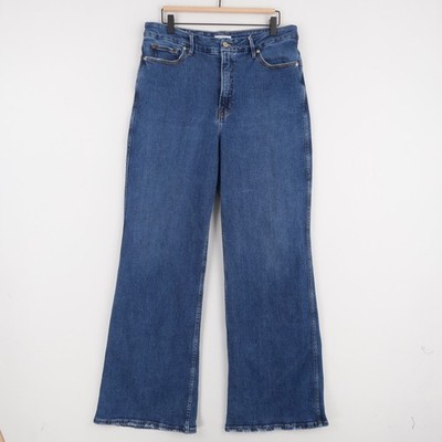Good American Good Skate Jeans Womens Plus 15 Blue Wide Leg High Rise Chewed Hem