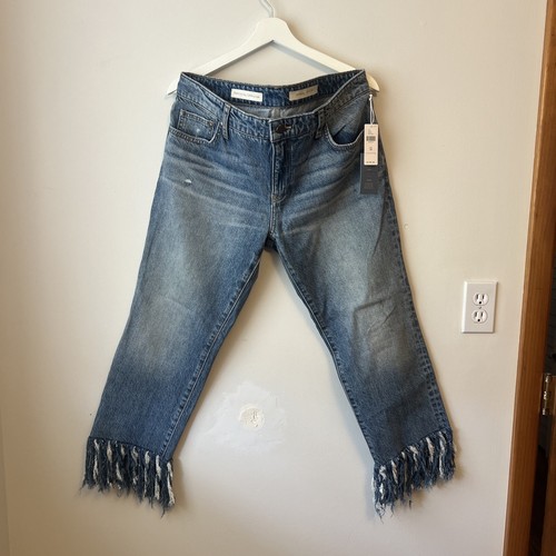 Anthropologie Pilcro and the Letterpress Hyphen Boy Fit Fringe Crop Jeans 30 NWT