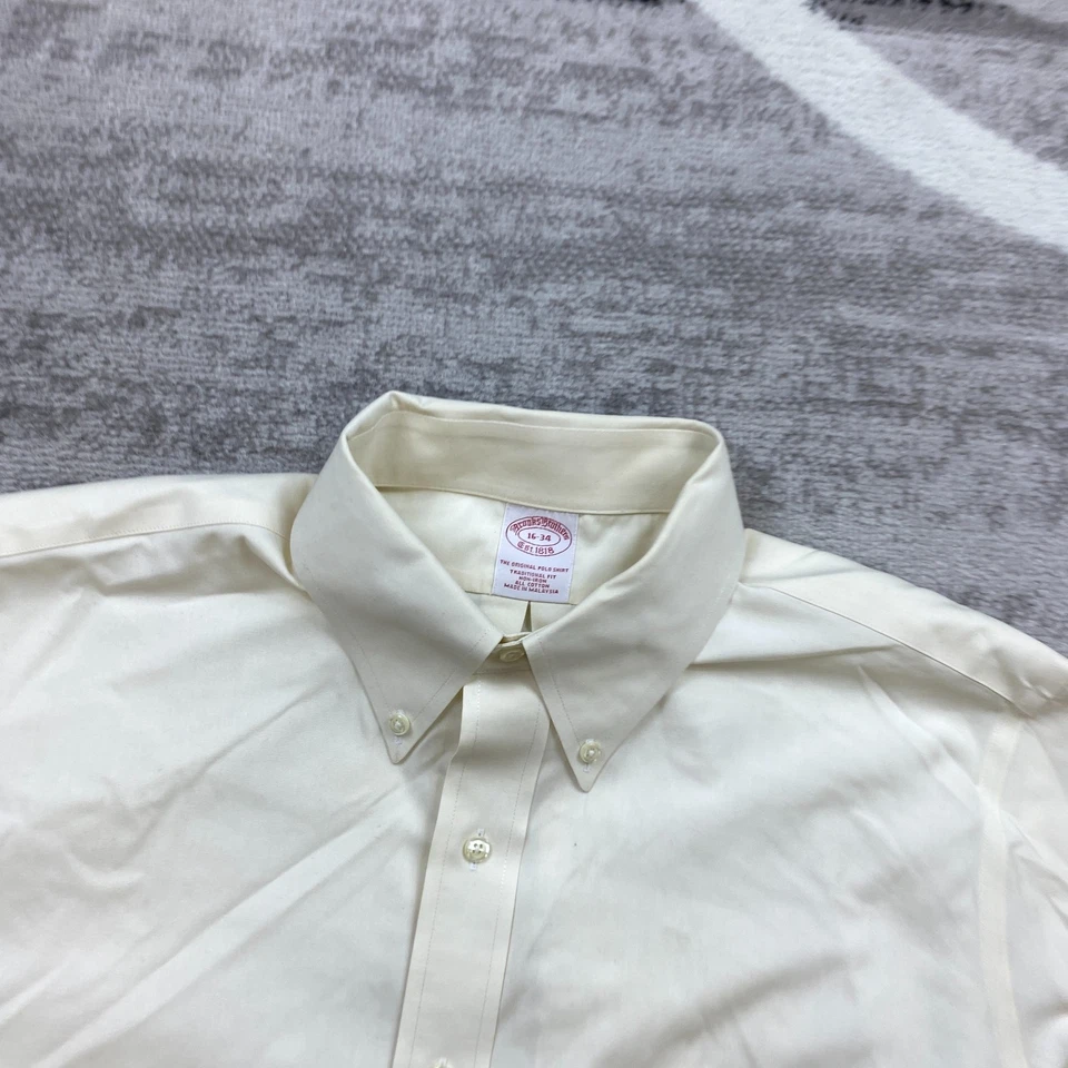 Camisa de Colección Brooks Brothers Oxford Abotonada 16-34 Beige Tostado Amarillo Vestido Para Hombres Foto 3 de 4