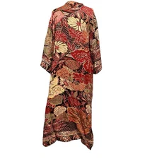 Raj Kimono Duster NWT One Size Open Front Pockets Side Slit Black 100% Rayon