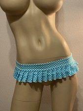 Blue White Gingham Pleated Ultra Micro Mini Skirt Exotic Dancer Lingerie Beach