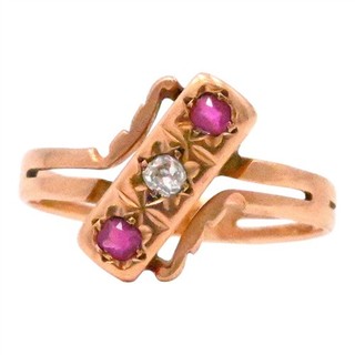 VINTAGE RETRO MODERN .07CT DIAMOND RUBY COCKTAIL RING 14K ROSE GOLD SIZE 8.5