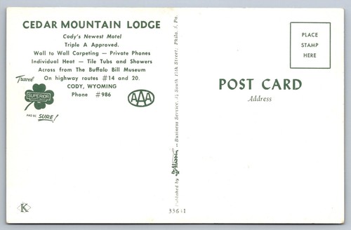 Cedar Mountain Lodge Cody Wyoming Postcard - Picture 2 of 2