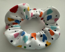 Fun Colorful Geometric White Hair Scrunchie Knit Ponytail Holder Handmade