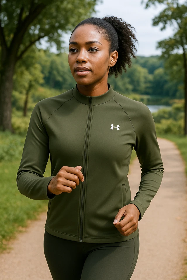Chaqueta Under Armour para mujer mediana cremallera completa rendimiento sin cuello verde oliva Foto 2 de 4