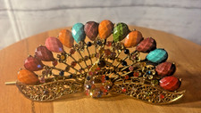 Stunning Jeweled Rhinestone Big Peacock Hair Scarf Clip