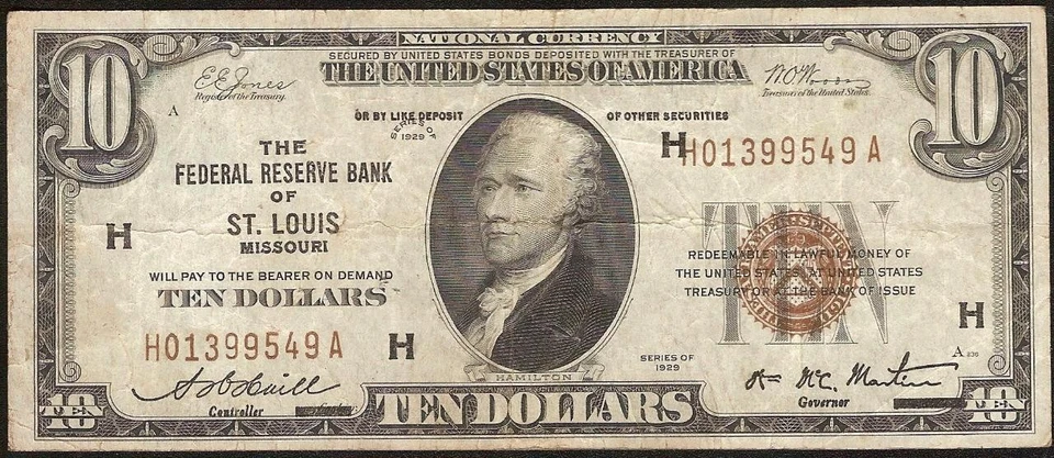 1929 $10 BILL BROWN SEAL BANK NOTE OLD PAPER MONEY NATIONAL CURRENCY ERROR - Image 2 of 3