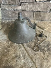 Vintage Verdigris Patina Nautical Door Mount Dinner Bell Chime Hand Ring