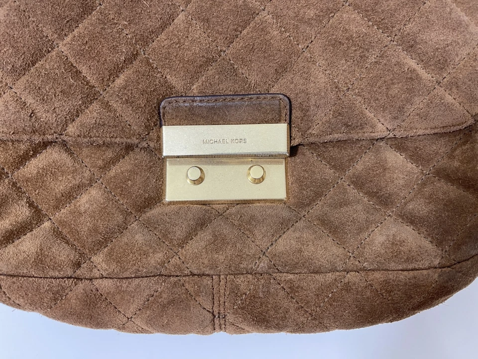 Bolso de Hombro Michael Kors Sloan Gamuza Acolchado Cadena Marrón Foto 3 de 4