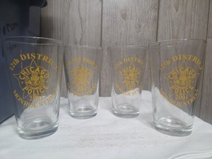 CHICAGO POLICE, 12th District, Monroe Street, SET Of 4 TUMBLERS, clear w/yellow