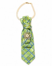 Michael Kors Silk Tie Wearable Art Neck Candy 2 One of a Kind Textile w/ Brooch
