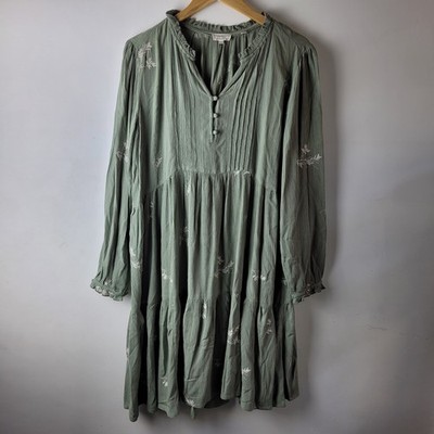 Fat Face Women Size 12 Green Floral Embroidered Tiered Dress Casual Cottage  Core | eBay