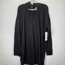 DKNY Sport Long Sleeve Hooded Mini Dress Black Women's Size L
