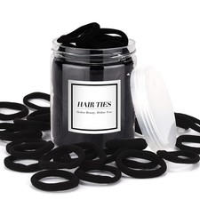 50PCS Black Hair Ties - No Damage Cotton Ponytail Holders for Thick Hair