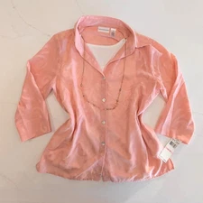 NEW Alfred Dunner Sz 10 3 piece Women's Top Peach Embroidered Sheer 3/4 Sleeves