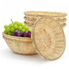 6 Pack 10 Inch Bamboo Bread Basket, Round Gift Baskets Small Hand Woven