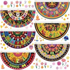 6 Pcs Cinco De Mayo Bunting Fan Flag Fiesta Half Fan Banners 1.5 x 3ft Mexican