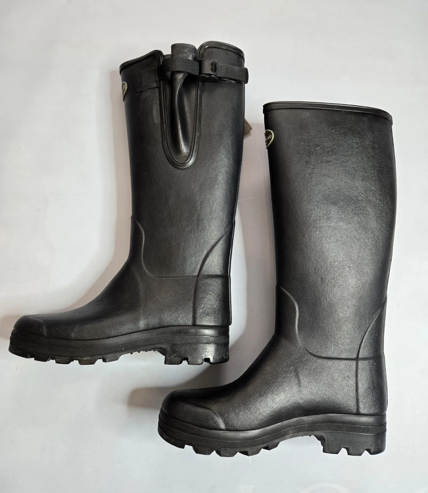 LE CHAMEAU VIERZON TARTAN JERSEY LINED MEN'S BLACK WELLINGTON BOOTS
