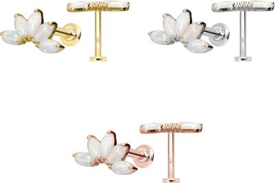PIERCINGLINE 14 Karat Gold Labret mit Gewinde LOTUSBLÜTE + SYNTHETISCHE