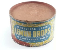 Antique Lemon Drops Round Storage Container Cardboard Box As-is Condition