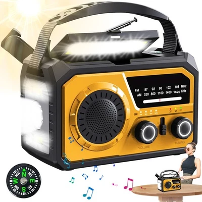 UNBEKANNT Notfall Kurbelradio 16000mAh Solar Power Bank AM/FM Bluetooth Lampe Kompass