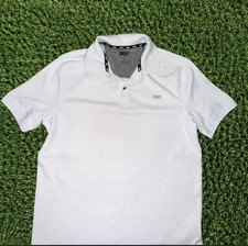 DKNY Men's White Solid Logo Polo Shirt Short Sleeve Collared Button Size S