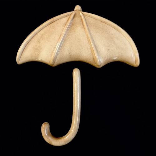 Vintage 1970s Umbrella Ceramic Wall Plaque with Rain Drops Beige Tan Wall Decor - Picture 3 of 8