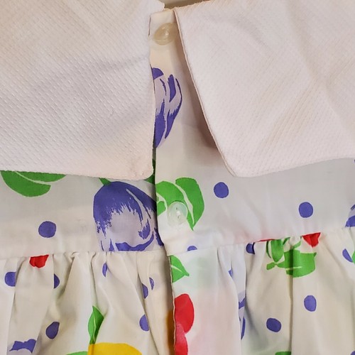 Girls Bib Dress Floral White Fruit Print Tulips Lemons Cherries Size 2T VTG 90s - Picture 5 of 8